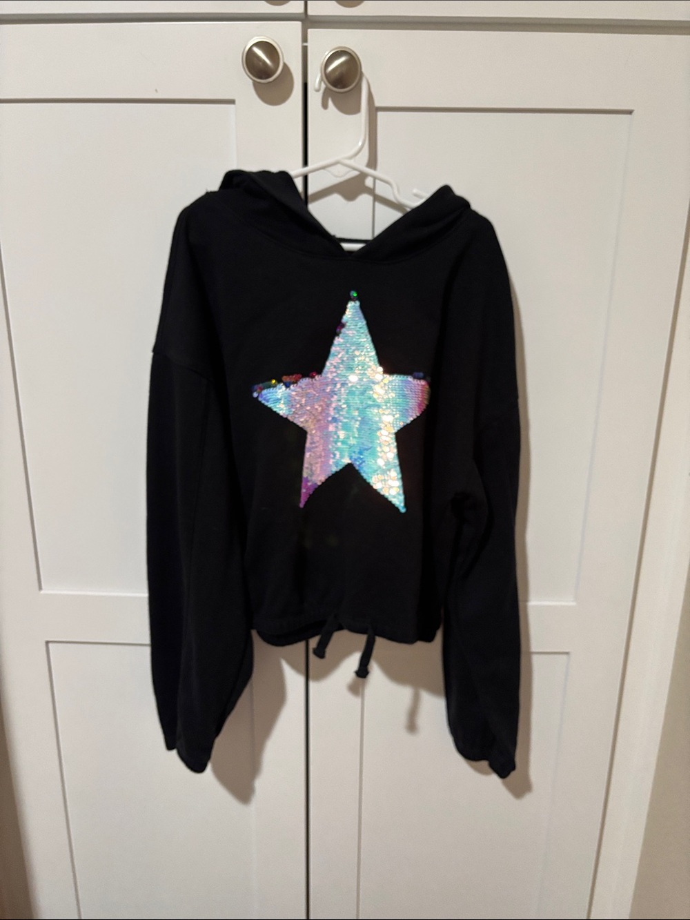 Black Hoodie with Iridescent Sequin Star